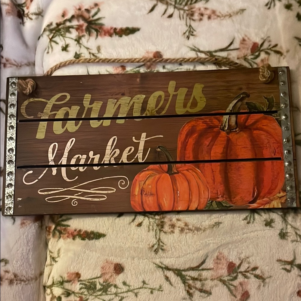 Rustic Farmers Market Sign with Pumpkins